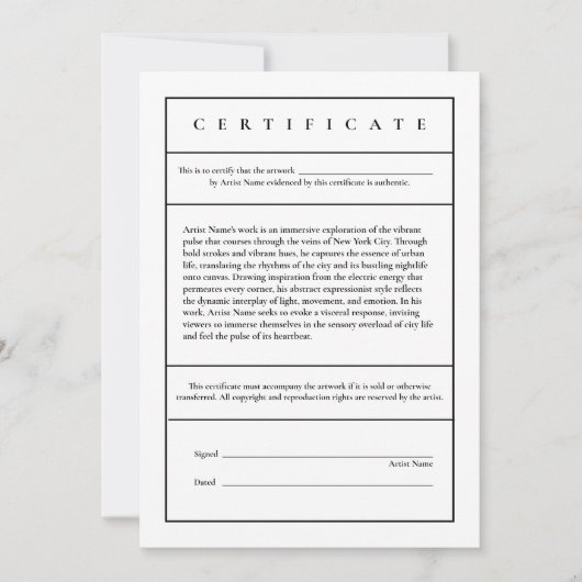 Beschrijvend Modern Certificaat van Echtheid Bedankkaart (Voorkant)