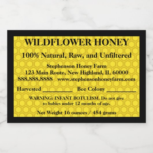 Beschrijvende honingpot (versie 2) voedselcontainer etiket (Enkel label)