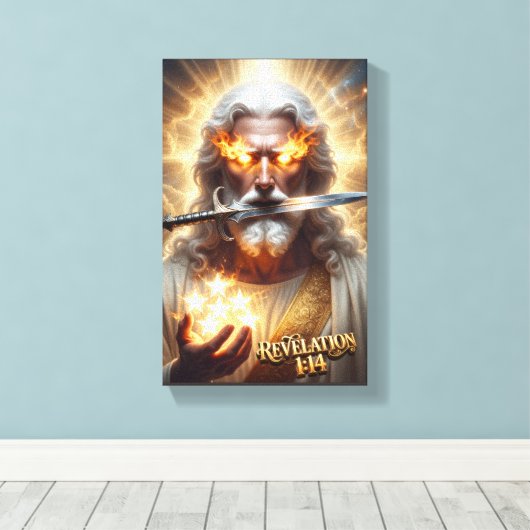 Beschrijving van Jezus Openbaring 1:14 Inspirerend Canvas Afdruk (Insitu (Houten vloer))