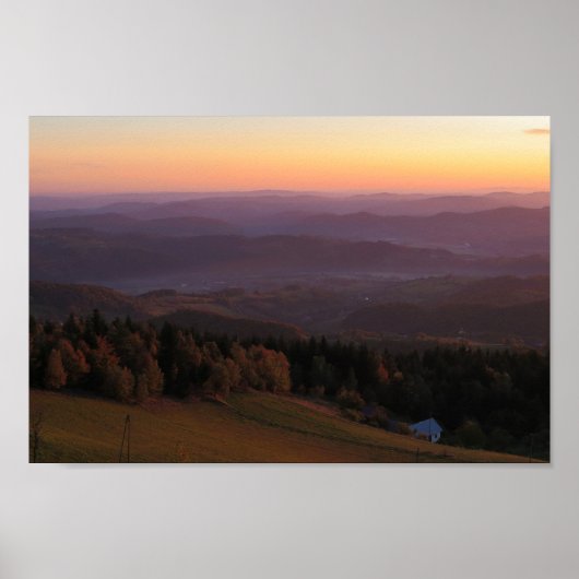 Beskid Wyspowy zonsopgang Poster (Voorkant)