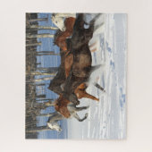 beslag van treinpaarden die op sneeuw rijden legpuzzel (Verticaal)