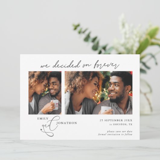 Beslissend op het Manuscript 2 foto's Zwarte tekst Save The Date (Staand voorkant)