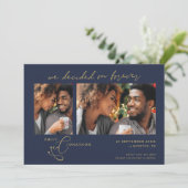 Beslissingen op Forever Script 2 foto's Navy Gold Save The Date (Staand voorkant)