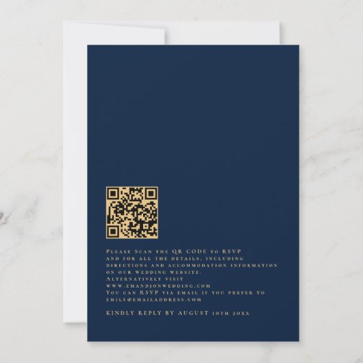 Beslissingen over de eeuwig QR Code Navy Gold Wedd Kaart (Achterkant)