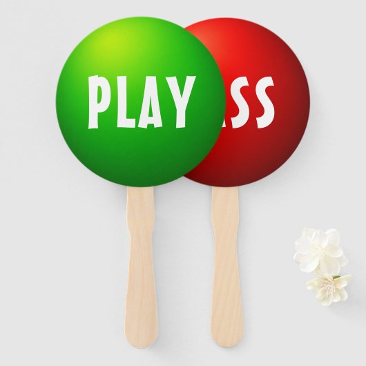 Beslissingspaddle voor Pass Play-spel Handwaaier (Voorkant en achterkant)