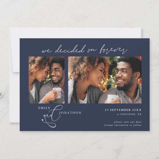 Beslisst op Forever Script 2 foto's Navy White Save The Date (Voorkant)
