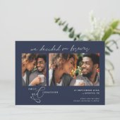 Beslisst op Forever Script 2 foto's Navy White Save The Date (Staand voorkant)