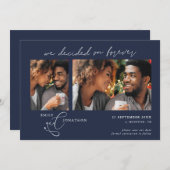 Beslisst op Forever Script 2 foto's Navy White Save The Date (Voorkant / Achterkant)