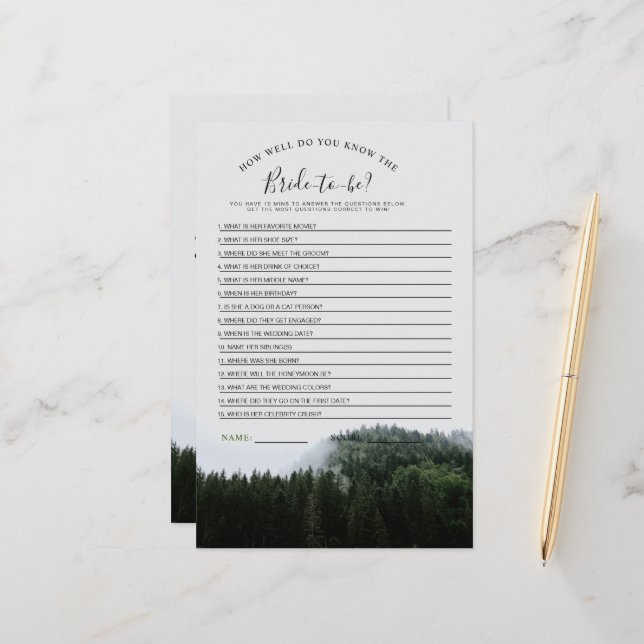 Besliste Dennenbomen Regenwoud Bruids Shower Spel (Voorkant / Achterkant in situ)