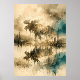 Besloten Eland Reflectie – Waterverf Kunst Poster