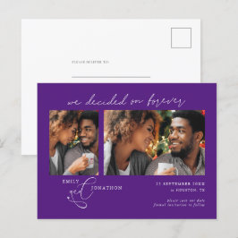 Besloten op Forever 2 foto Paarse Save Date Aankondigingskaart