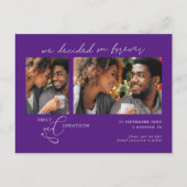 Besloten op Forever 2 foto Paarse Save Date Aankondigingskaart (Voorkant)
