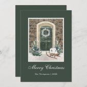 Besneeëde Kerstmisdeur Donkergroen Feestdagenkaart (Voorkant / Achterkant)