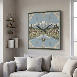 Besneeuwd Alpenberglandschap Frans Rustiek Blauw Vierkante Klok