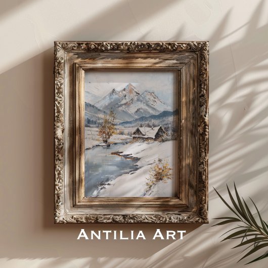  besneeuwd bergcabinelandschap poster