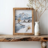 besneeuwd bergcabinelandschap poster