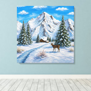 Besneeuwd bergdal canvas afdruk