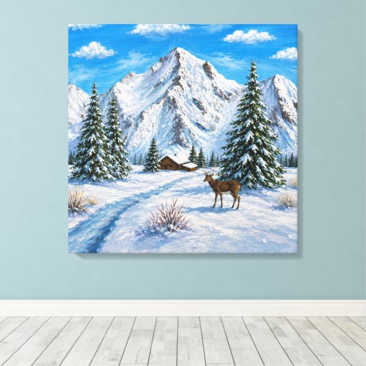 Besneeuwd bergdal canvas afdruk (Insitu (Houten vloer))