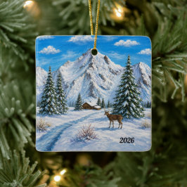 Besneeuwd bergdal keramisch ornament