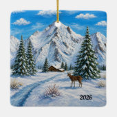 Besneeuwd bergdal keramisch ornament (Achterkant)
