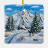 Besneeuwd bergdal keramisch ornament (Voorkant)