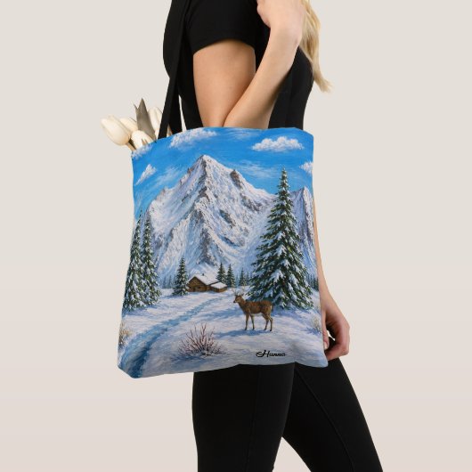 Besneeuwd bergdal tote bag (Dichtbij)