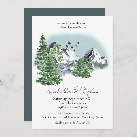 Besneeuwd berglandschap met dennenbossen kaart (Voorkant / Achterkant)