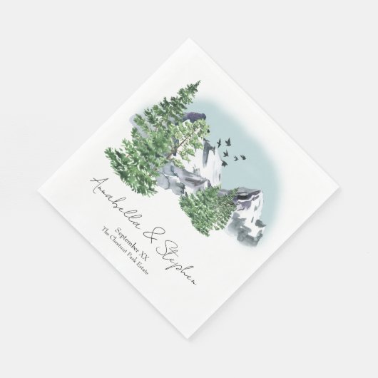 Besneeuwd berglandschap met dennenbossen servet (Hoek)