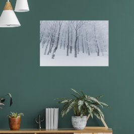 Besneeuwd bevroren bos in de winter poster