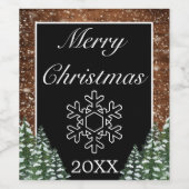 Besneeuwd bos landelijke kerst sneeuwvlok wijn etiket (Enkel label)