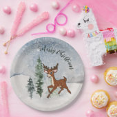 Besneeuwd bos met een baby hert papieren bordje (Feest)