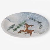 Besneeuwd bos met een baby hert papieren bordje (Gekanteld)