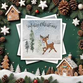 Besneeuwd bos met een baby hert servet