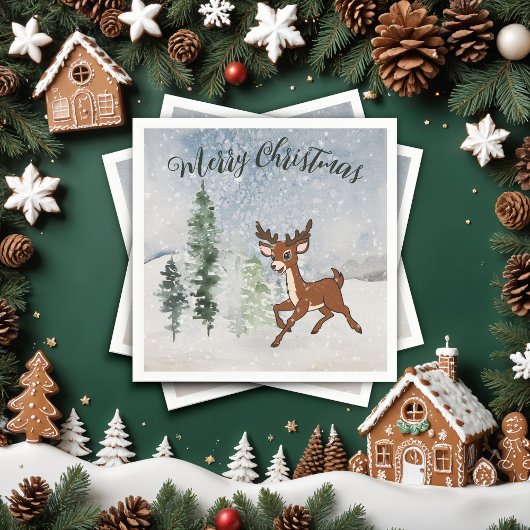 Besneeuwd bos met een baby hert servet