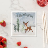 Besneeuwd bos met een baby hert servet (Insitu)