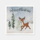 Besneeuwd bos met een baby hert servet (Voorkant)