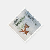 Besneeuwd bos met een baby hert servet (Hoek)