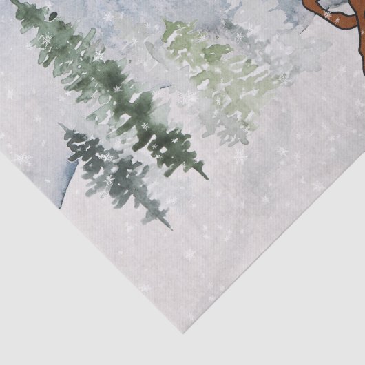 Besneeuwd bos met een baby hert tissuepapier (Detail)