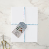 Besneeuwd bos met een baby herten kerst cadeaulabel (Met Touw)