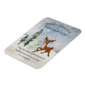 Besneeuwd bos met een baby herten kerst magneet (Linkerzijde)