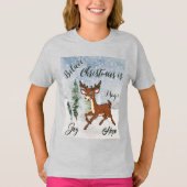 Besneeuwd bos met een baby herten kerst t-shirt (Voorkant)