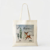 Besneeuwd bos met een baby herten kerst tote bag (Voorkant)