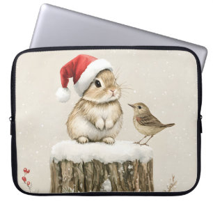 Besneeuwd bos winter boslandschap Kersthaas Vogel Laptop Sleeve