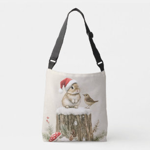 Besneeuwd bos winter boslandschap Kerstmis Konijn Crossbody Tas