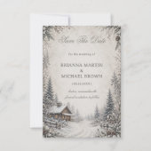 Besneeuwd Boshuisje Rustiek Save The Date (Voorkant)