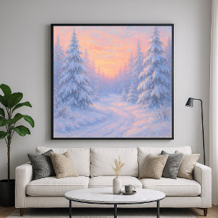 Besneeuwd bospad - Pastel schilderstijl Poster