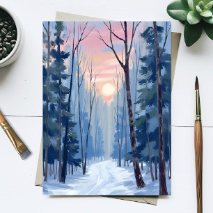 Besneeuwd bospad winters zonlicht aquarel briefkaart