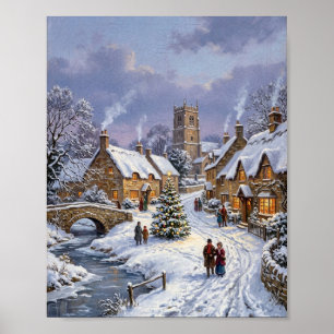 Besneeuwd Cotswolds Kerst Village I Poster