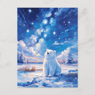 Besneeuwd Dennenbos Ijsbeer Winter Nacht Briefkaart