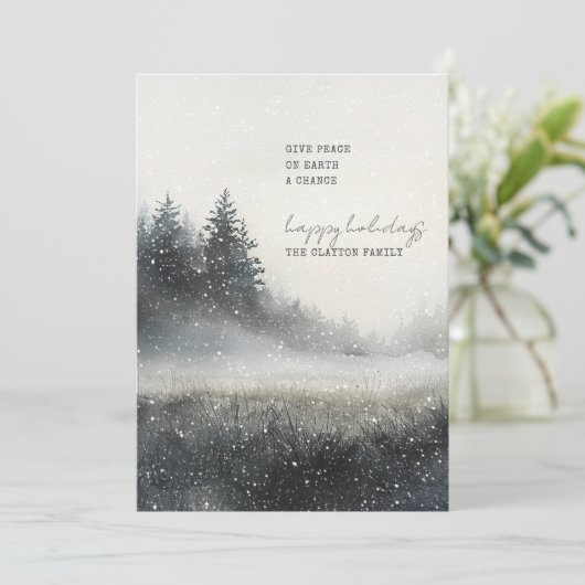 Besneeuwd dennenbos Kerstmis Feestdagenkaart (Staand voorkant)